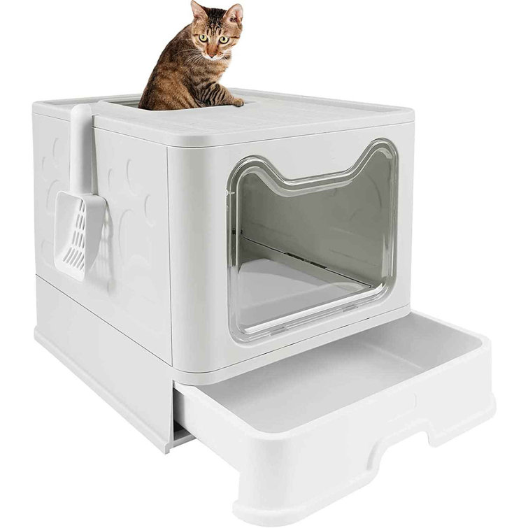 PARADOXI Plastic Enclosed Standard Litter Box with Scoop Wayfair Canada